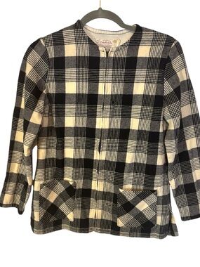 Young Pendleton Black Cream Plaid Zip-Front Jacket pure virgin wool youth 7-8